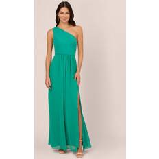 Adrianna Papell One Shoulder Chiffon Gown Green