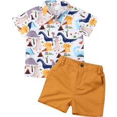 Andre sett Fokusnorm Baby Dinosaur T-shirt & Short Set - White/Brown