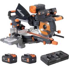 Evolution R255SMS-DB-Li 255mm 36V Brushless Double Bevel Mitre Saw, 2x 5.0Ah Batteries & Charger