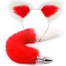 CIONIC Analplugg Anal Toys Tail Butt Plug Set med hårnål Anal Kit Anal Butplug Tail Prostata Massager Plug Cosplay röd-vit
