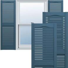 Billiga Fönsterluckor Ekena Millwork Lifetime Vinyl Standard Cathedral Top Center Open Louvered Pair Classic Blue Window Shutter