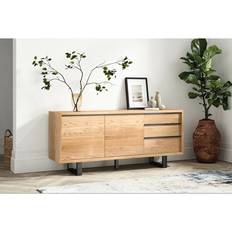 Oak Furnitureland Natural Solid Oak & Metal Extra Sideboard