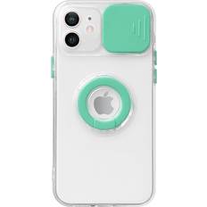 FoneFunShop Soft TPU Phone Case For iPhone 12 in Green With Camera Lens Protection Cover and Hand Ring