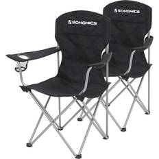 Camping & Friluftsliv Songmics campingstol, 2-pack, vikbar, bekväm, hopfällbar stol med robust ställ, upp till 150 kg belastningsbar, med flaskhållare, utomhusstol, mörkgrön GCB08GN, XL