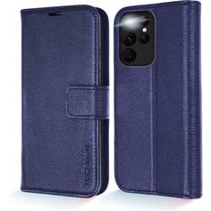 TechGear Galaxy S22 Ultra Leather Wallet Case, Genuine Leather Magnetic Flip [RFID Blocking] Case with Shockproof TPU, Card