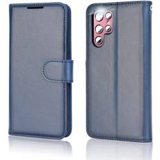 Blue Wallet Cases TechGear Galaxy S22 Ultra Leather Wallet Case, Flip Protective Case Cover with Wallet Card Holder, Stand and Wrist Strap Navy