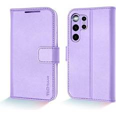 TechGear Purple Samsung Galaxy S23 Ultra Leather Wallet Case, Genuine Leather Magnetic Flip [RFID Blocking] Case with Shockproof TPU, Card Slots, Stand Folio Cover