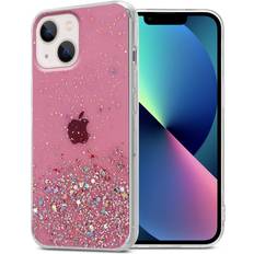 Apple iphone 13 mini cover Cadorabo Pink with Glitter Case for Apple iPhone 13 MINI Cover Protection TPU Silicone Gel Back case with sparkling glitter