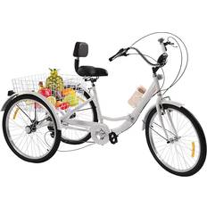 Belysning Trehjulingar HINOPY for Adults, 60cm 3-Wheel Adult Bicycle 7-Speed ​​Folding Cruiser Bike