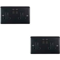 Black Electrical Outlets Loops 2 PACK 2 Gang Double UK Plug Socket MATT BLACK 13A Switched Power Outlet