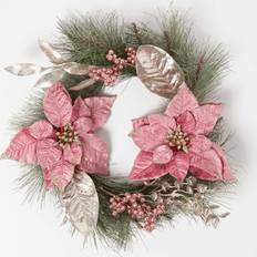 Polyester Decorations Homescapes Pink Poinsettia Christmas Wreath Decoration