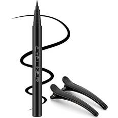 Lavone Eyeliner-Liquid Waterproof Eyeliner Makeup Quick Drying Ultra-Fine Tip Smudge-Proof Formula for Long-Lasting Eye Makeup, with Hair Clips – Black