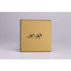 Varilight European 2 Gang 10A 1 or 2 way Dolly Toggle Switch Brushed Brass XEBT2S