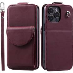 Apple iPhone 15 Pro Max Covers med kortholder MAULUND iPhone 15 Pro Max Vertikalt Læder Flip Cover m. Pung Ståfunktion Strop Rød