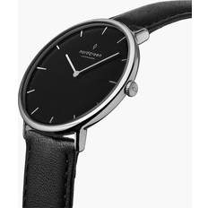 Vegan Wrist Watches Nordgreen Minimalistist Slim Silver Case Black Black Vegan Leather 32mm