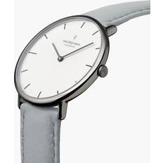 Vegan Wrist Watches Nordgreen Simple Silver Case White Dove Grey Vegan Leather 40mm