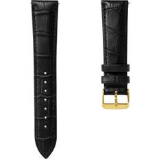 20 mm Klockarmband Trendhim 18mm Sort i Krokodille-Præget Læder med Guldfarvet Spænde – Quick Release
