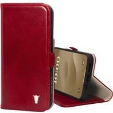 Torro iPhone 15 Leather Wallet Case with Stand Function Red