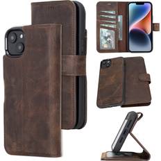 Mobile Phone Covers Bayelon iPhone 13 Case, Full Grain Leather Wallet Case, [2in1] Detachable Magnetic Phone Wallet, Flip Cover with Card Slots, Kickstand, Case for iPhone 13 Compatible with Apple MagSafe Tiguan Brown