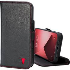 Torro iPhone 14 Leather Case with Stand function Black with Red Detail