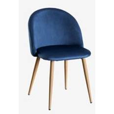 Sklum Salle À Manger En Velours Kana Bleu & Bois Naturel Chaise de Cuisine