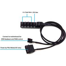 1 til 5 porter viftehubsplitter 4-PIN PWM-regulator 12V