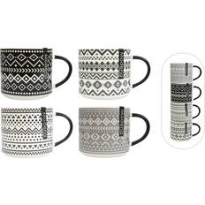 Set of 4 Stacking Mugs Coffee Tea Aztec Black Cream