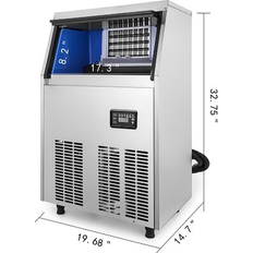 Ice Makers VEVOR 80-90LBS/24H Commercial Ice Maker, Ice Cube Machine,4X8 Cubes w/ 33LBS Bin Storage, Automatic LED Panel, Auto Clean in Gray s- Gray