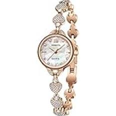 Avaner Avaner damklocka med analog display damer kvartsur kristallklocka justerbar 3 ATM vattentät hjärta diamant för kvinnor, Hjärtarmband roséguld, Armband