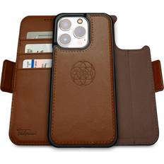 Sue Devitt Dreem Fibonacci 2-in-1 Wallet Case for Apple iPhone 14 Pro Luxury Vegan Leather, Magnetic Detachable Shockproof Phone Case, RFID Card Protection, Magsafe Compatible Chocolate