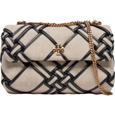 Tory Burch Canvas Crossbody Bags Tory Burch Mini Kira Woven Canvas Flap Bag - Natural/Black