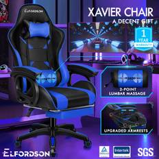 ELFORDSON Black & Blue Gaming Office Chair Racing Massage Computer Seat Footrest Leather