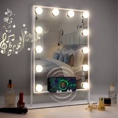 VANITII Hollywood Mirror with Lights Bluetooth and Wireless Charger Vanity Mirror 12 LED Light Up 360Rotation