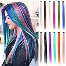 Rainbow Long Straight Clip in Hair Extensions 22 inch 3-pack