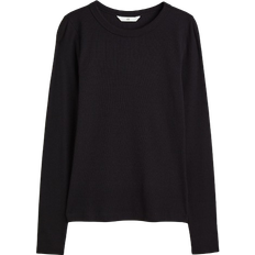 Color sólido - Negro Camisetas H&M Ribbed Blend Top - Black