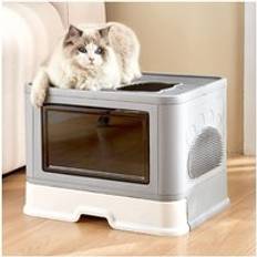 Living and Home Enclosed Folding Plastic Cat Litter Box with Scoop