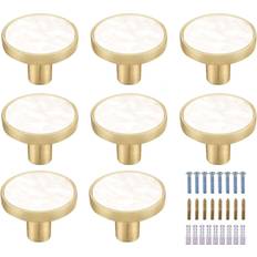 Tianci 8 Pack White Marbled Brass Round Cabinet Knobs Knobs Gold Dresser Knobs Clothes Hooks