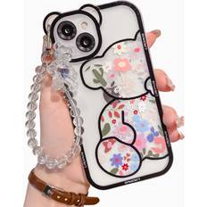 Mobile Phone Accessories Iaiyoxi IAIYOXI iPhone 11 Pro Max Case with Cute Flowers Bear Pattern, Camera Protector, Clear Case and Lovely Strap Bracelet Chain, Compatible with iPhone 11 Pro Max for Girls Women Black