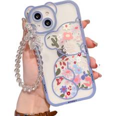 Mobile Phone Accessories Iaiyoxi IAIYOXI Compatible with iPhone 13 Pro Max Case, Cute Flowers Bear Camera Protector Clear Case with Lovely Strap Bracelet Chain Girls Women Case for iPhone 13 Pro Max