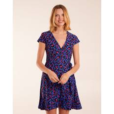 Blåa - Leopard Klänningar Blue Vanilla Leopard Print Wrap Mini Dress