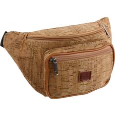 Brown - Unisex Bum Bags LORENZ Distressed Cork Unisex Cork Waist Bag/Bumbag with Floral Design Brown