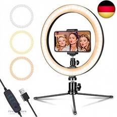 Aixpi LED Dimmable Desk Makeup Ring Light 10" with Tripod Stand & Phone Holder for Live Streaming & YouTube Video,Photography, Shooting with 3 Light Modes &