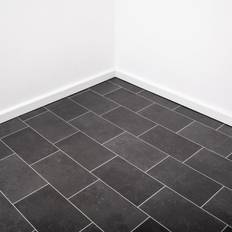 Black Plastic Flooring Grandismo 2m, 1m Black Tile Vinyl Lino Roll Flooring 2m & 4m Width