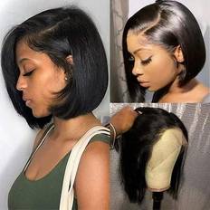 Hair Products Dopi DOPI Black Wigs for Women Lace Front Wigs Human Hair Pre Plucked 8Inch Short Straight Bob Wig