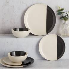 Black Dinner Sets Dunelm Elements Charcoal Cream Dinner Set 12pcs