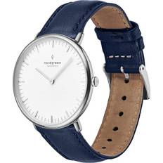 Nordgreen Watches Nordgreen Native Scandinavian Silver Analog 40mm Large Face with Navy Leather