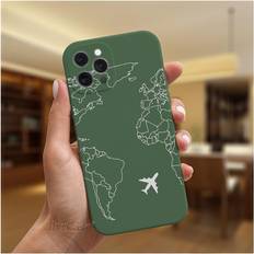 PlayMc iPhone 13 Mini For iPhone Cover Fashion Luxury Popular World Map Travel Silicone Case Green