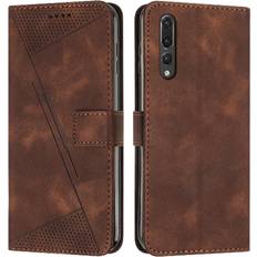 Huawei P20 Pro Wallet Cases GANGXUN Brown Compatible Huawei P20 Pro Wallet Case Card Insertion Side Buckle Full Protection PU Leather Shockproof Flip Cover