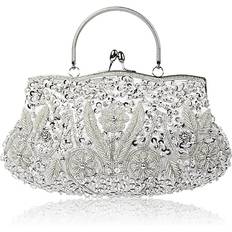 Florals Clutches YYW Collection Antique Floral Seed Bead Sequin Soft Clutch Evening Bag Designer Purse Large Clutch Handbag