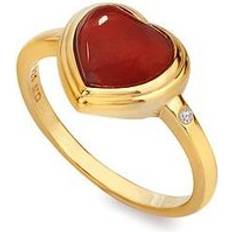 Agate Rings Hot Diamonds HDXGEM Heart Ring Red Agate, Gold, S, Women